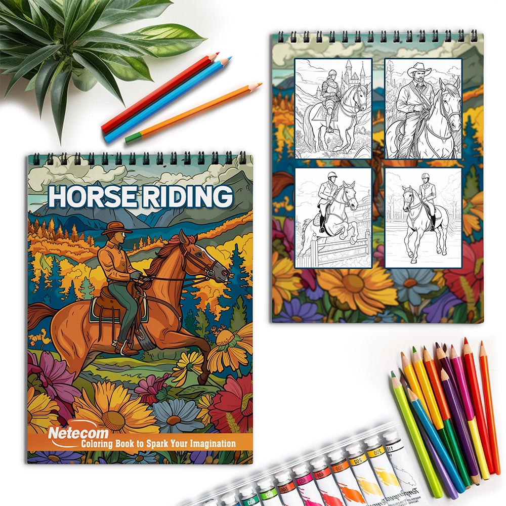 Netecom Horse Riding Spiral Coloring Book for Adults