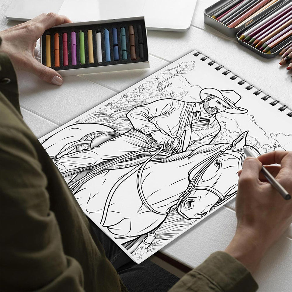 Netecom Horse Riding Spiral Bound Coloring Book for Adults