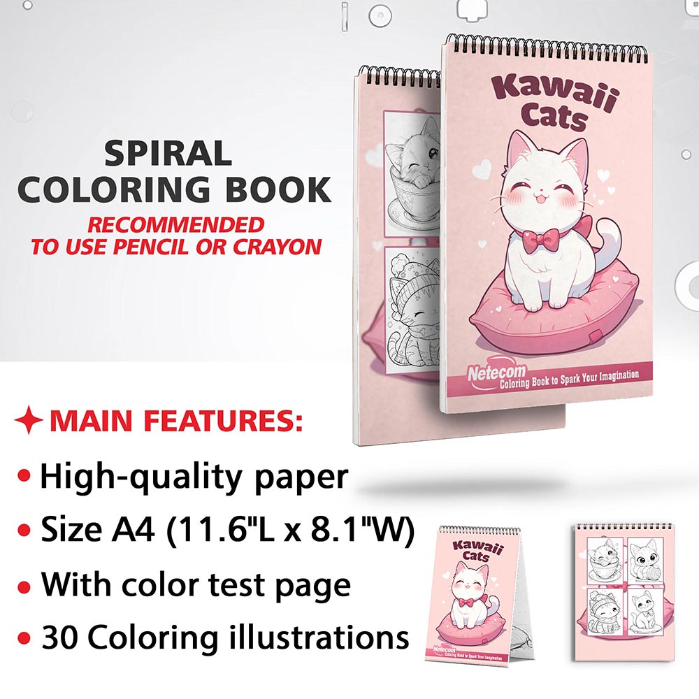 Netecom Kawaii Cats Coloring Sheets for Adults