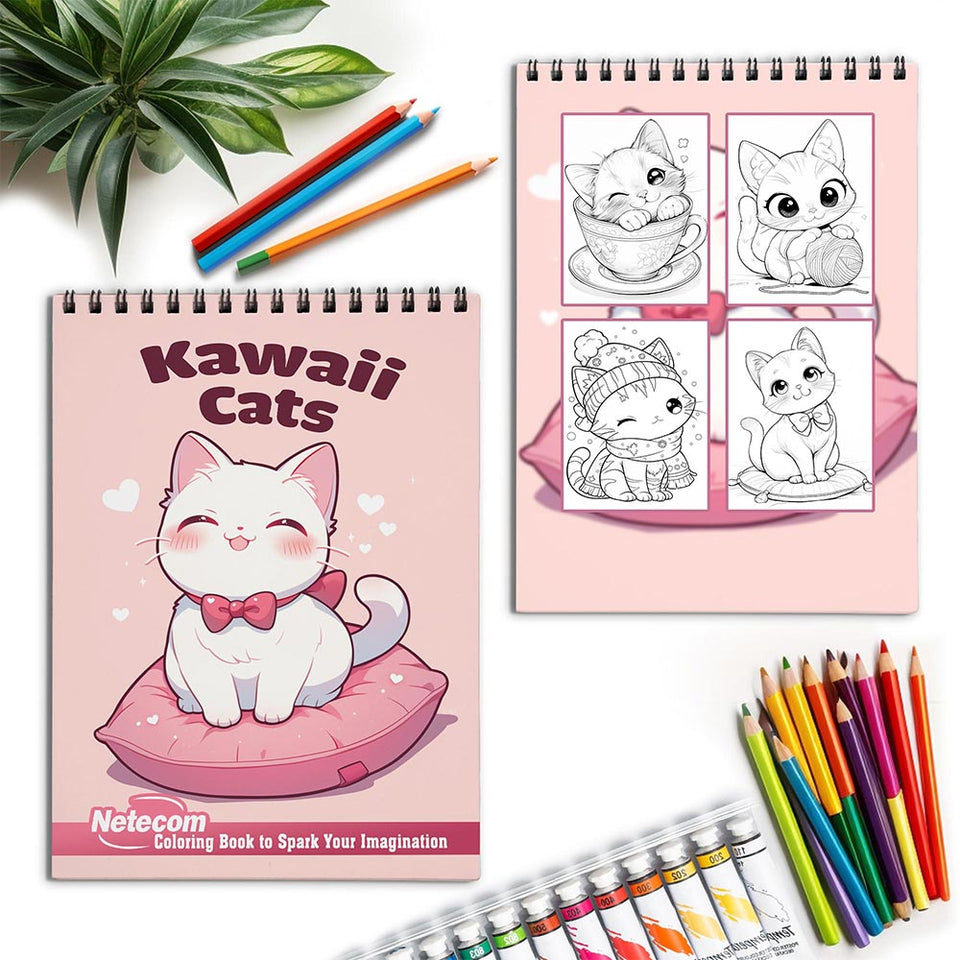 Netecom Kawaii Cats Spiral Coloring Book for Adults