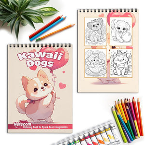 Netecom Kawaii Dogs Spiral Coloring Book for Adults