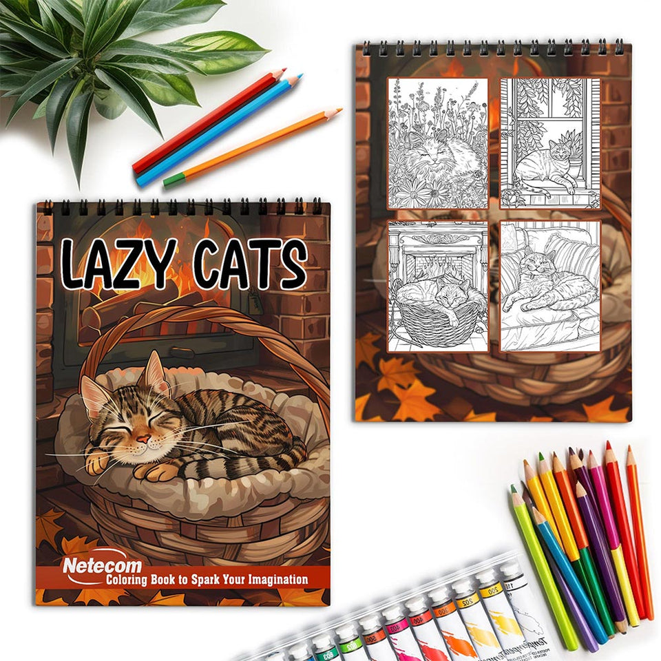 Netecom Lazy Cats Spiral Coloring Book for Adults