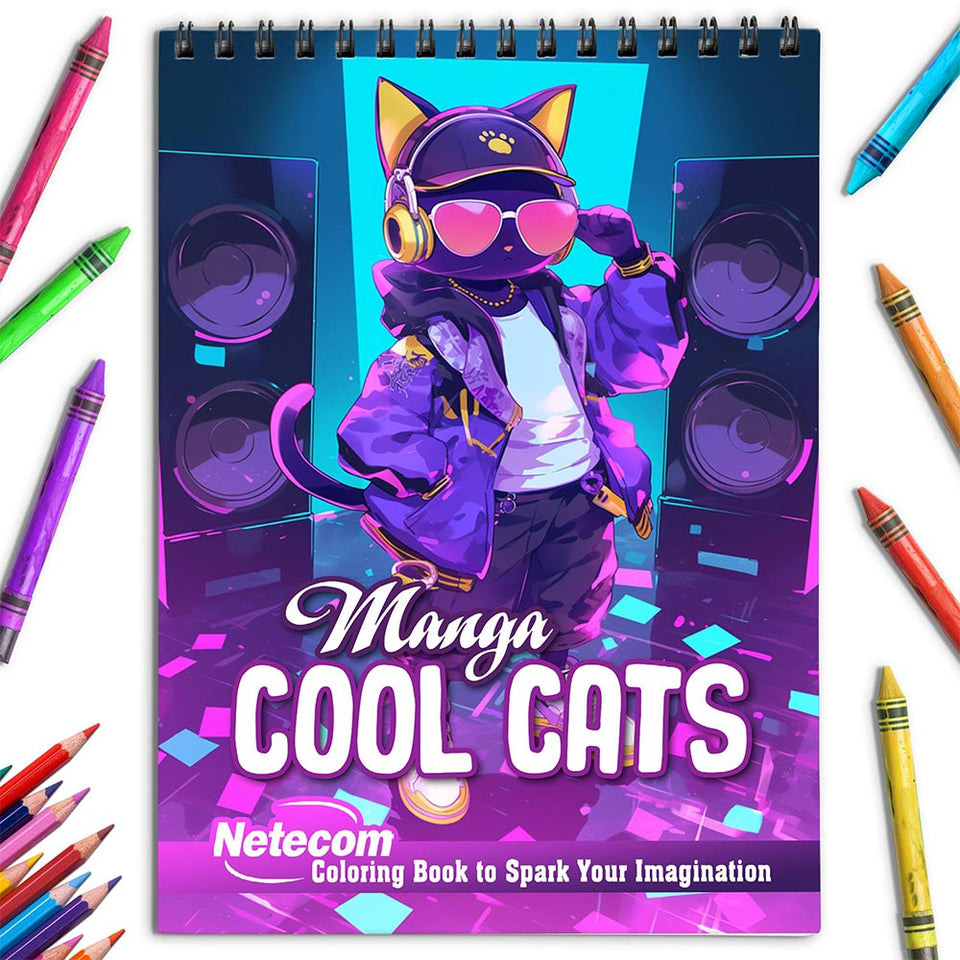 Netecom Manga Cool Cats Coloring Book for Adults