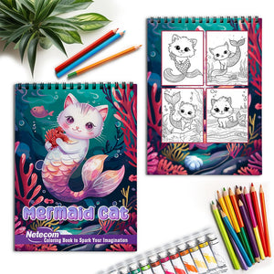 Netecom Mermaid Cat Coloring Book Spiral Bound for Adults