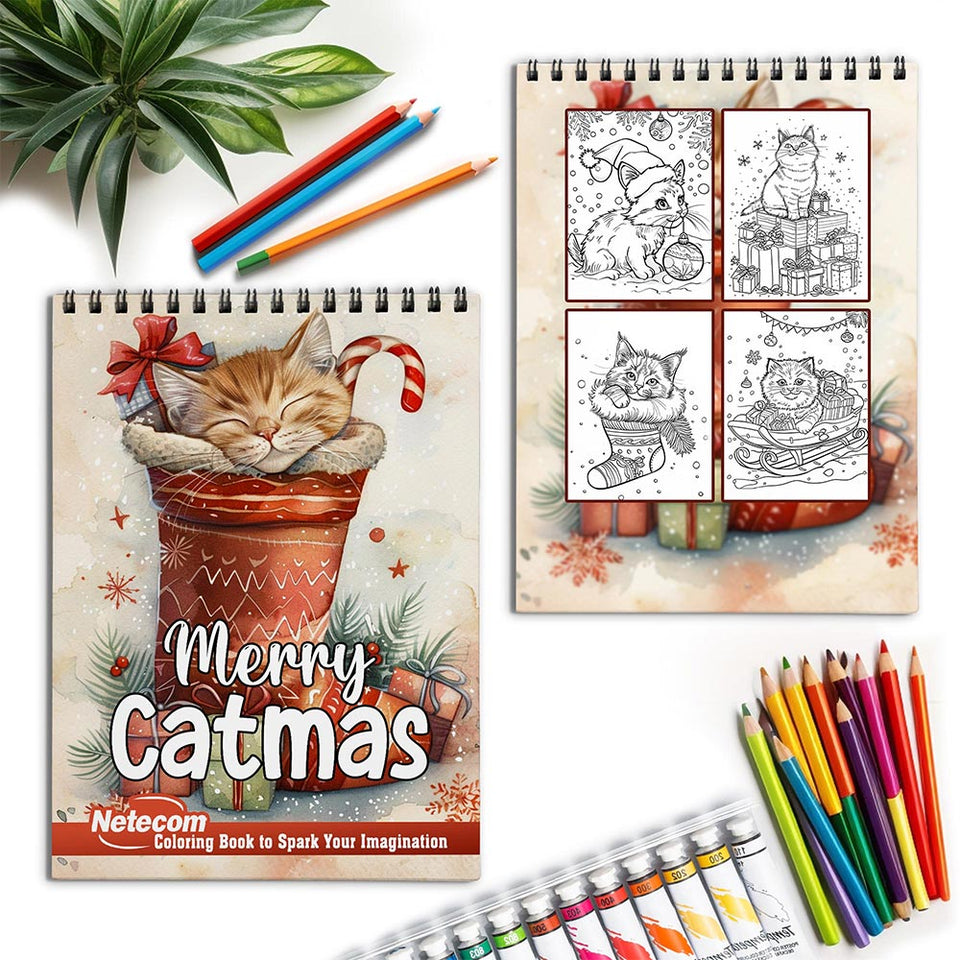 Netecom Merry Catmas Spiral Coloring Book for Adults