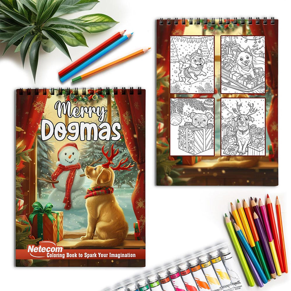 Netecom Merry Dogmas Spiral Coloring Book for Adults