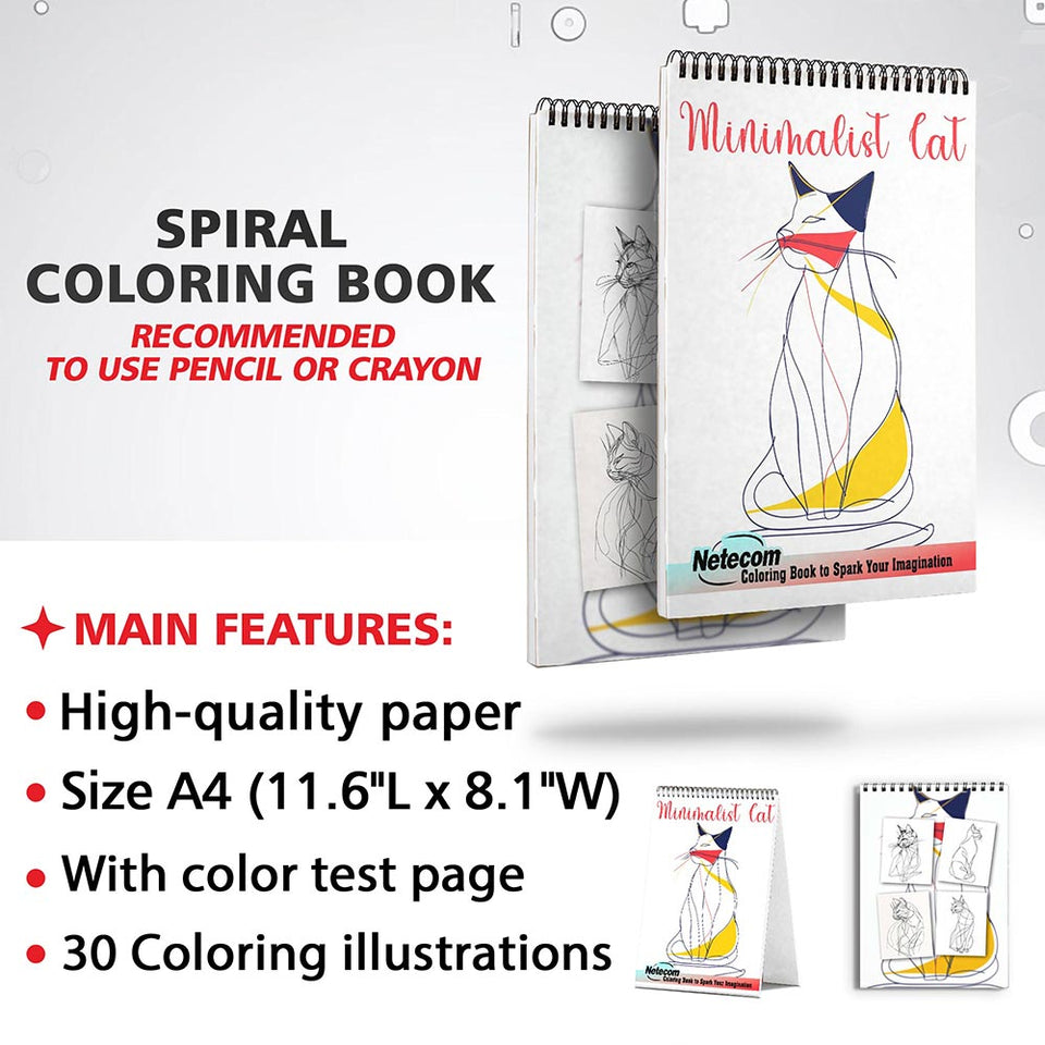 Netecom Minimalist Cat Coloring Sheets for Adults