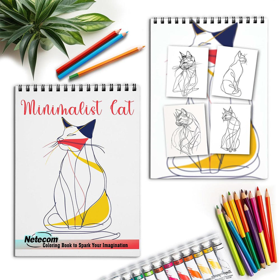 Netecom Minimalist Cat Spiral Coloring Book for Adults