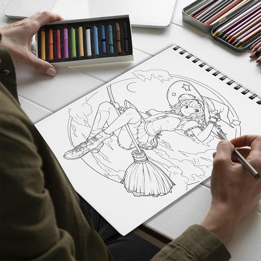 Netecom Moon Witches Spiral Bound Coloring Book for Adults
