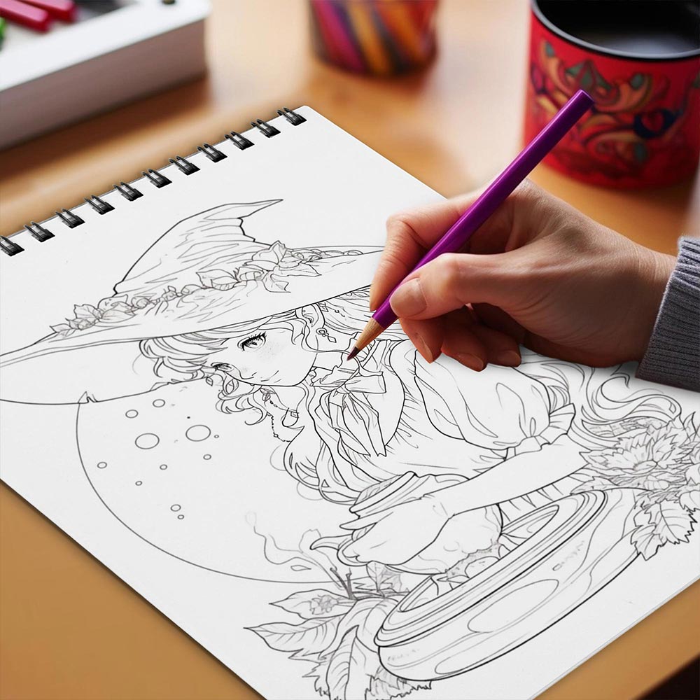 Netecom Moon Witches Coloring Book Spiral Bound for Adults