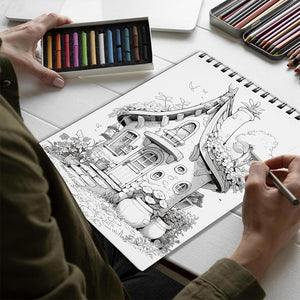 Netecom Mystical Barn houses Spiral Bound Coloring Book for Adults