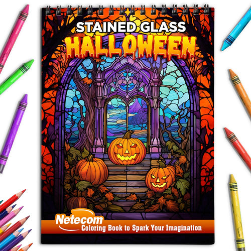 Netecom Stained Glass Halloween Coloring Book for Adults