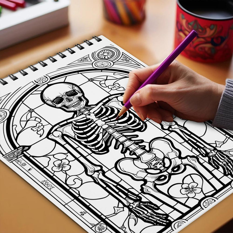 Netecom Stained Glass Halloween Coloring Book Spiral Bound for Adults