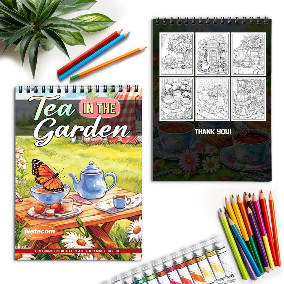 Netecom Tea in the Garden Spiral Coloring Book for Adults