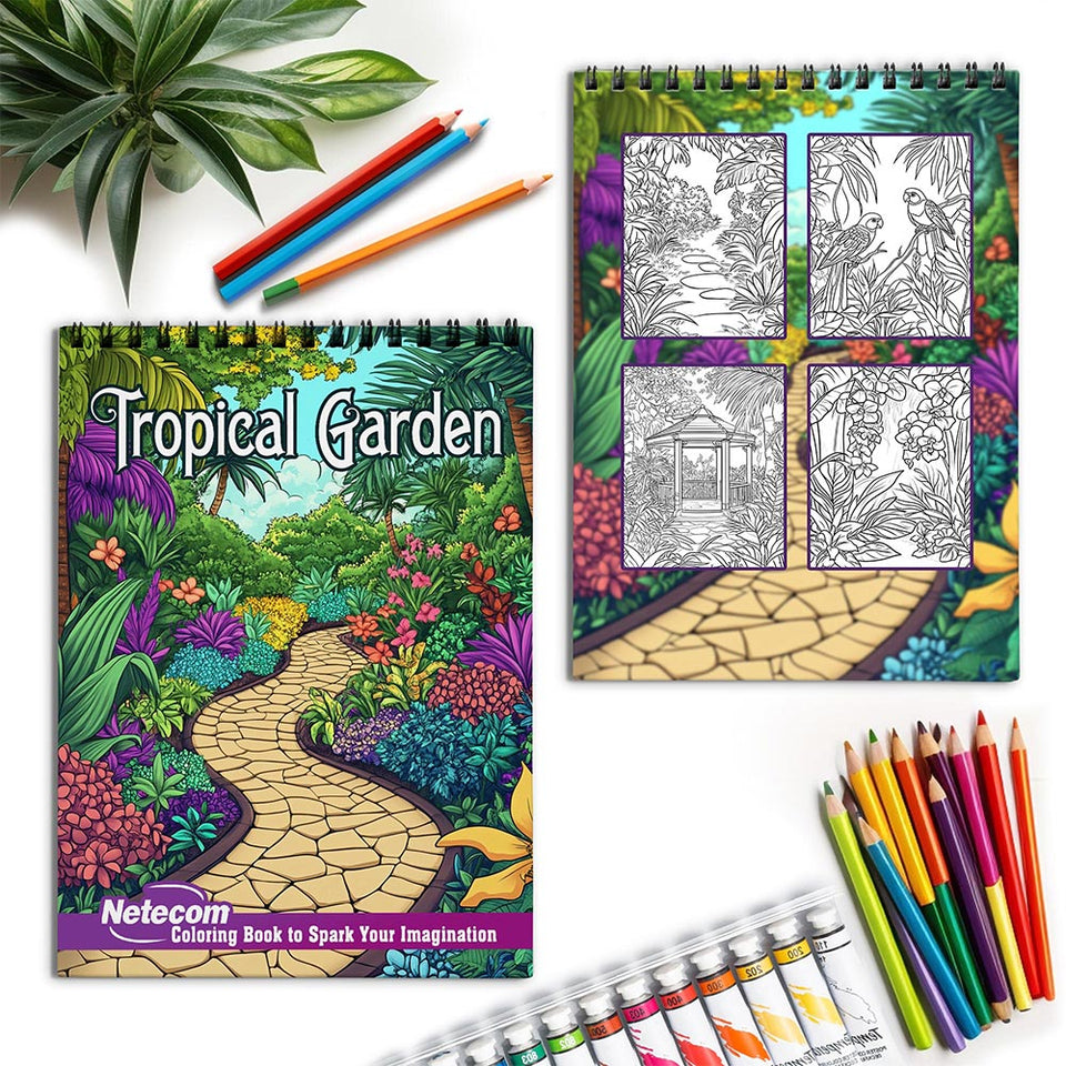 Netecom Tropical Garden Spiral Coloring Book for Adults