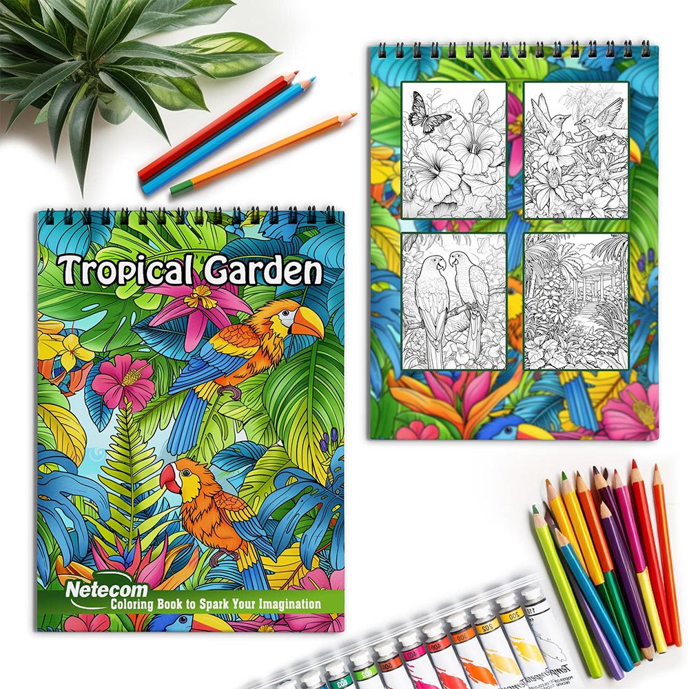 Netecom Tropical Garden Spiral Coloring Book for Adults