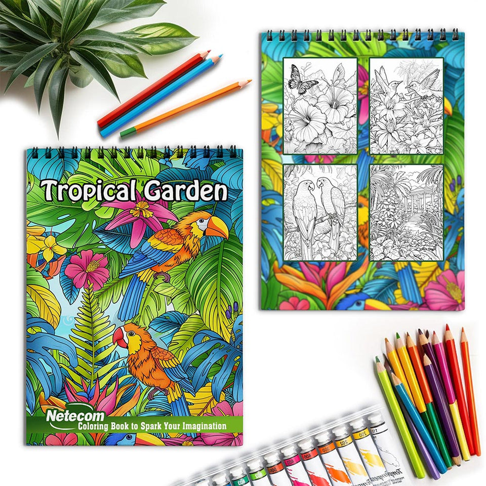 Netecom Tropical Garden Spiral Coloring Book for Adults