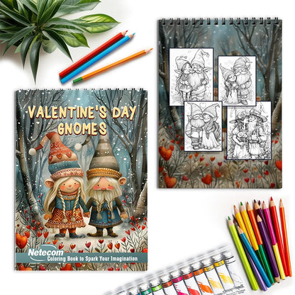 Netecom Valentine's Day Gnomes Spiral Coloring Book for Adults
