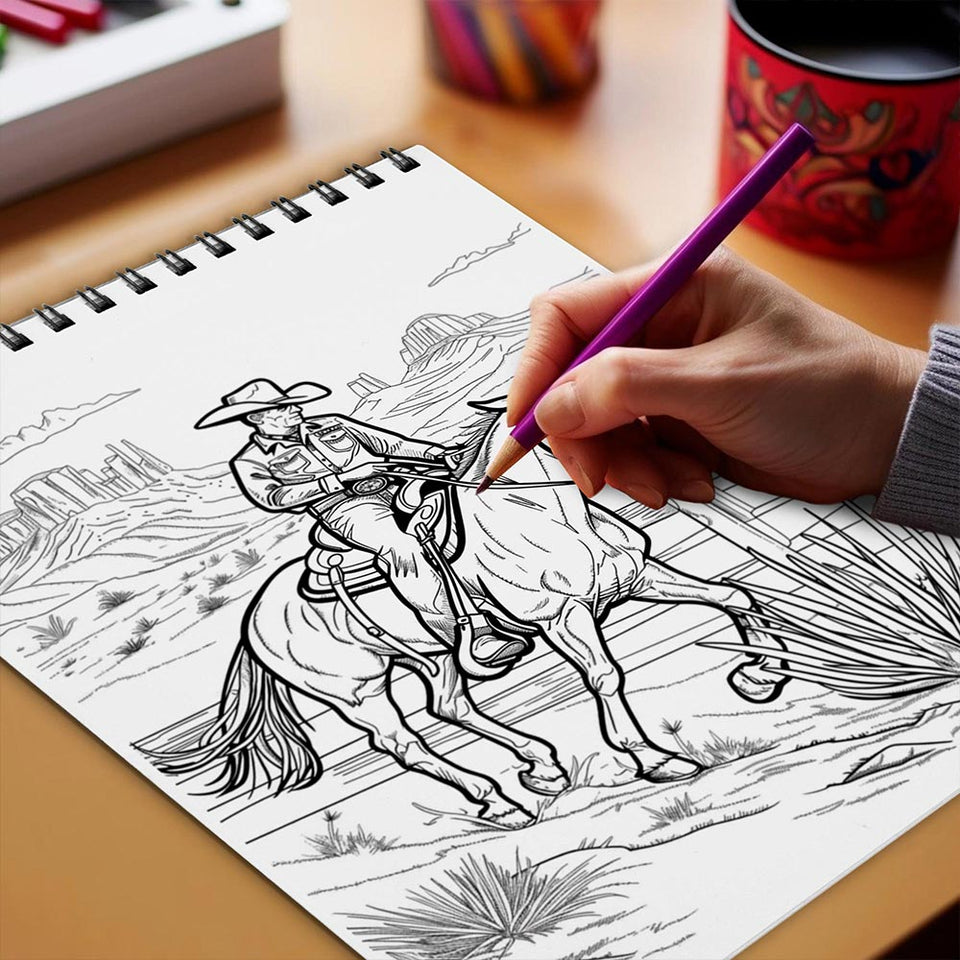 Netecom Western Cowboy Coloring Book Spiral Bound for Adults