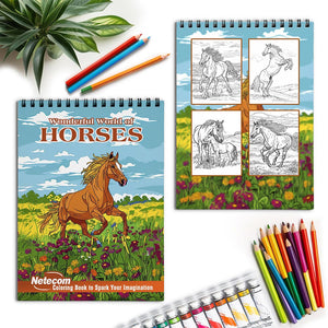 Netecom Wonderful World of Horses Spiral Coloring Book for Adults