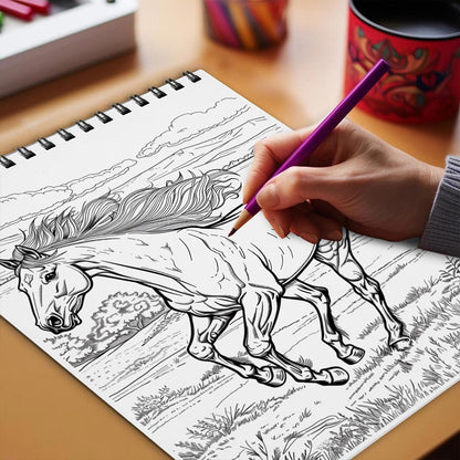 Netecom Wonderful World of Horses Coloring Book Spiral Bound for Adults