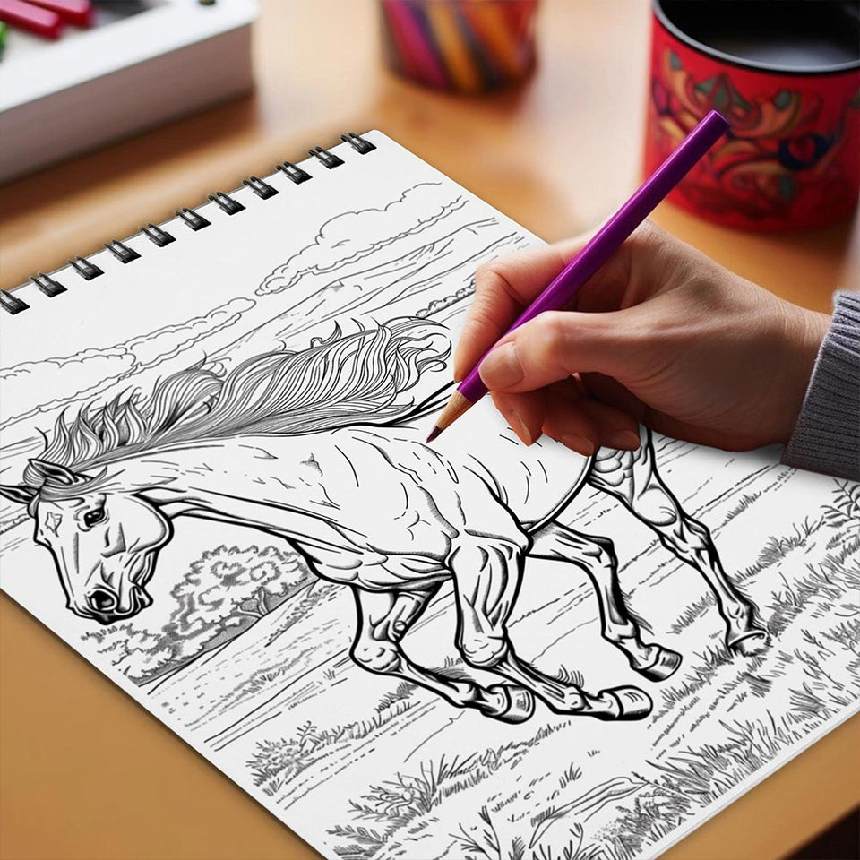 Netecom Wonderful World of Horses Coloring Book Spiral Bound for Adults