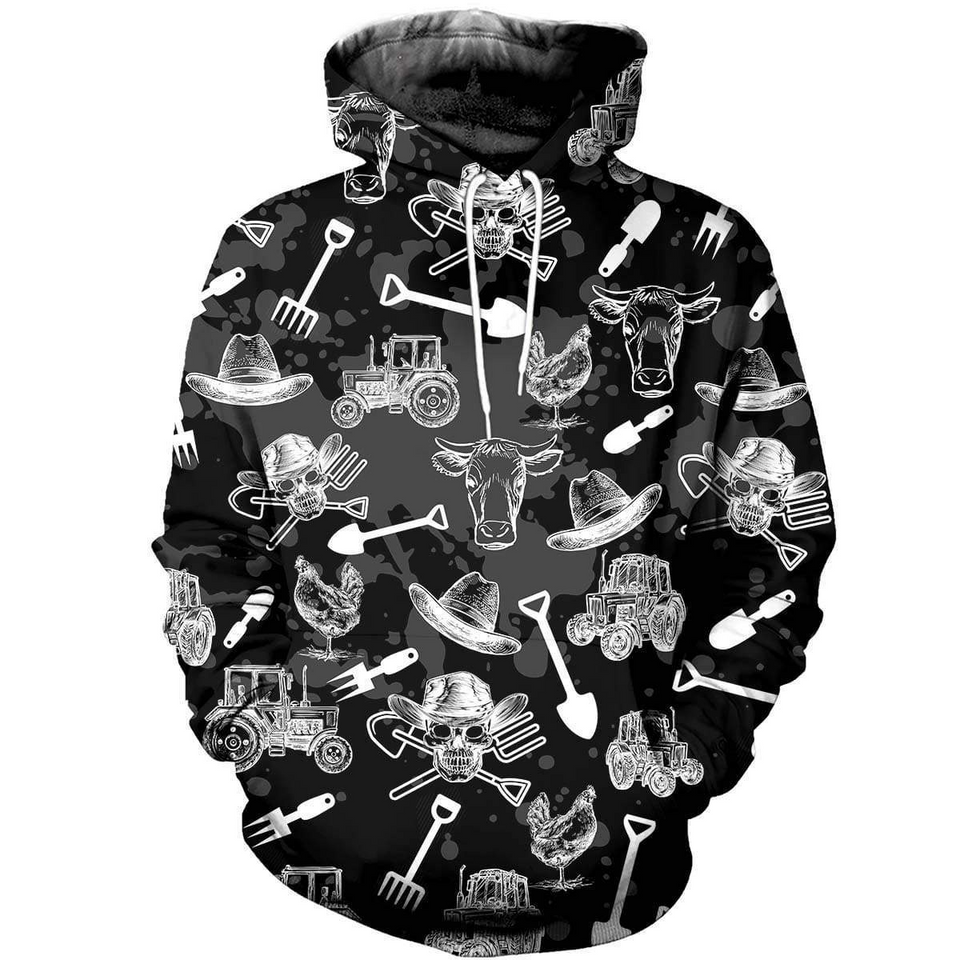 Unisex Hoodie All Over Print Skull Gifts All Over Printed Farm Skull Unisex Hoodie