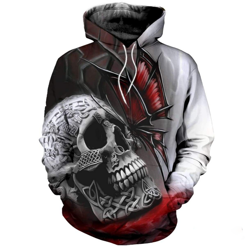 Unisex Hoodie All Over Print Skull Gifts All Over Printed Skull and Butterfly Unisex Hoodie