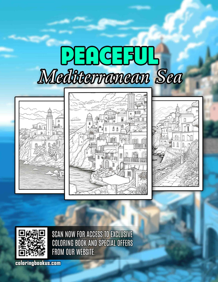 Peaceful Mediterranean Sea 30 Pages Printable Coloring Book