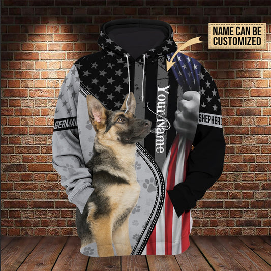 Personalized German Shepherd American Flag All Over Gift Print Unisex Hoodie Dog Lover Gifts