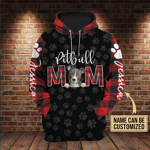 Personalized Pitbull Mom All Over Printed For Dog Lovers Unisex Hoodie