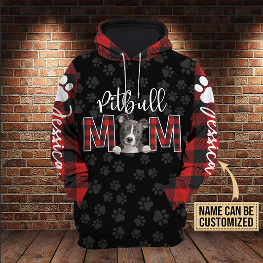 Personalized Pitbull Mom All Over Printed For Dog Lovers Unisex Hoodie
