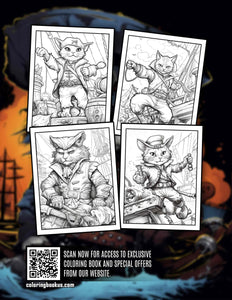 Pirate Cat 30 Pages Printable Coloring Book