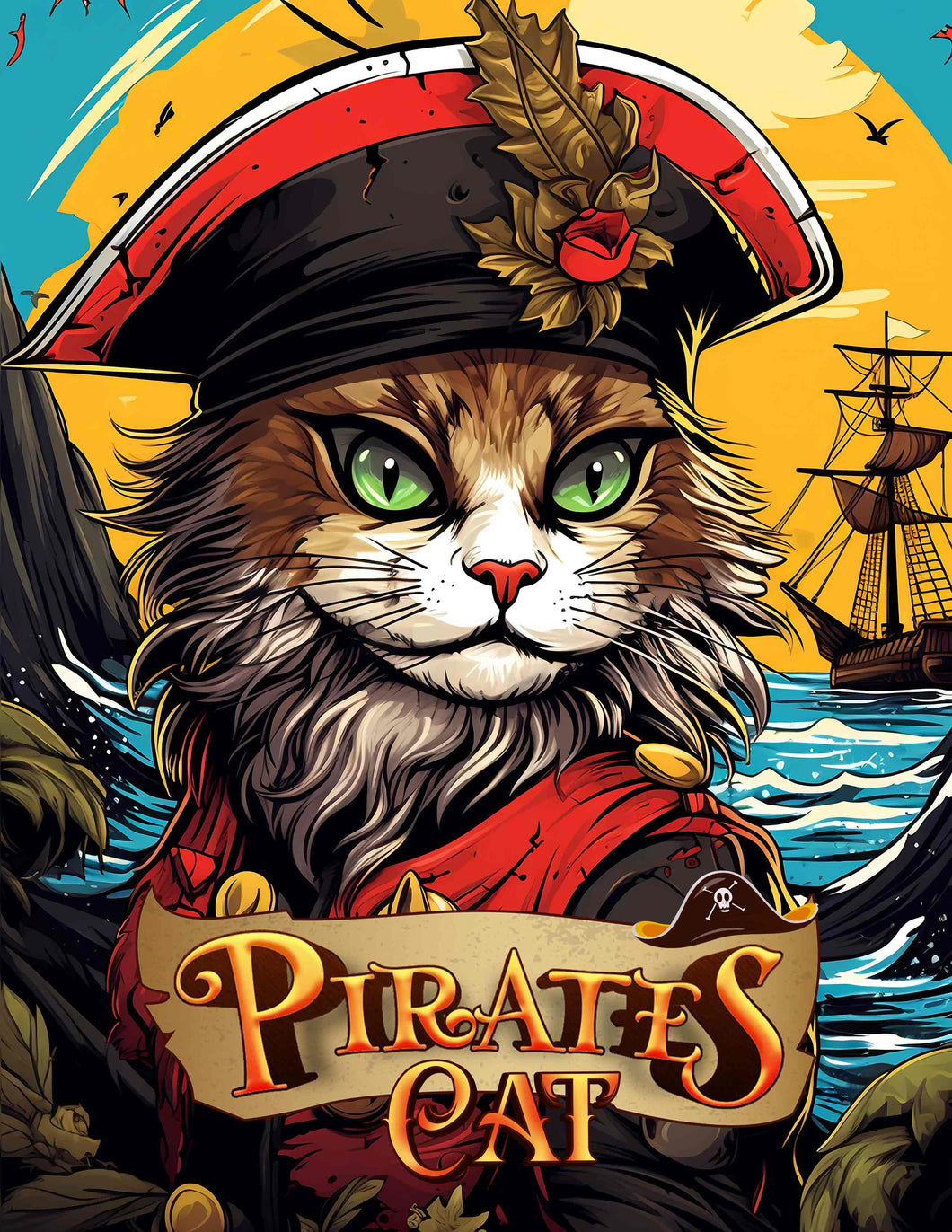 Pirate Cat 30 Pages Printable Coloring Book