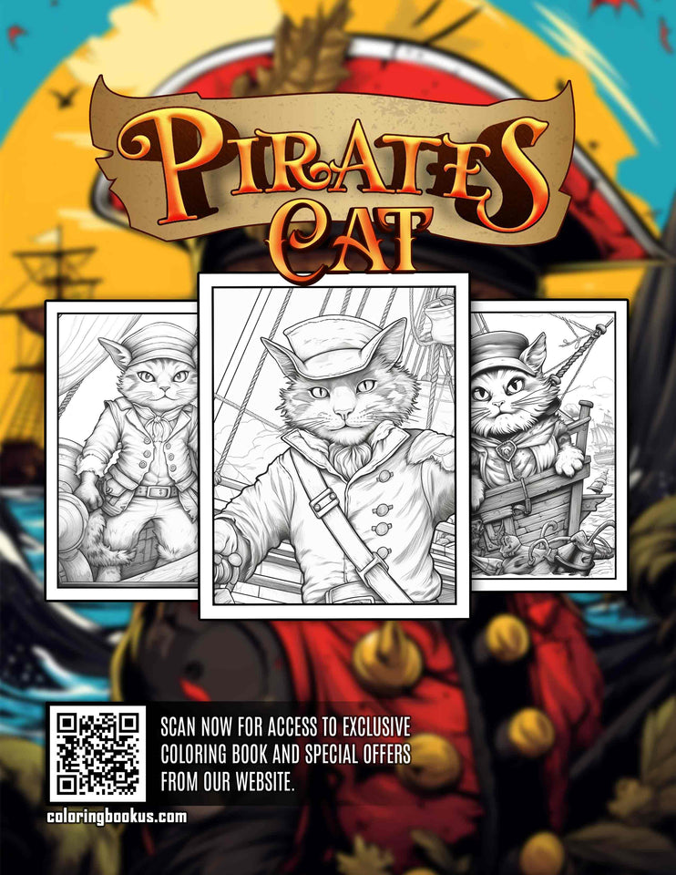 Pirate Cat 30 Pages Printable Coloring Book