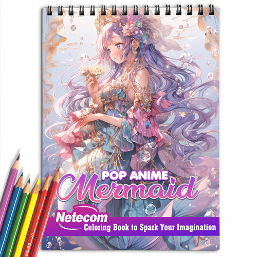 Pop Anime Mermaid Spiral Bound Coloring Book: 30 Stunning Pop Anime Mermaid Coloring Pages for Artistic Explorers to Dive into the World of Mermaids in Pop Anime Style