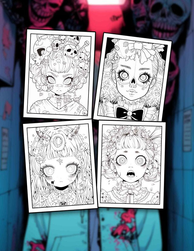 Pop Manga Cute And Creepy 30 Pages Printable Coloring Book