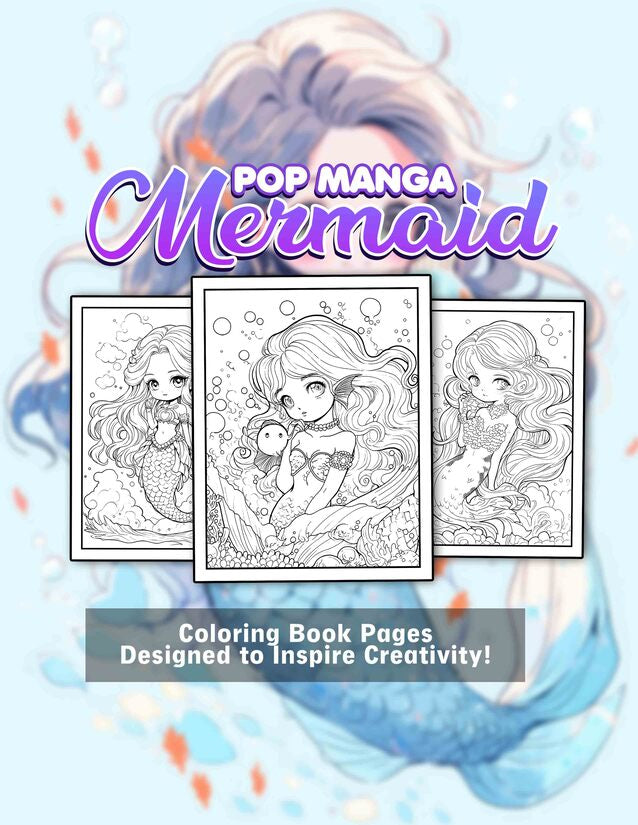 Pop Manga Mermaid 30 Pages Printable Coloring Book