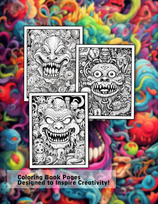 Psychedelic Monster 30 Pages Printable Coloring Book