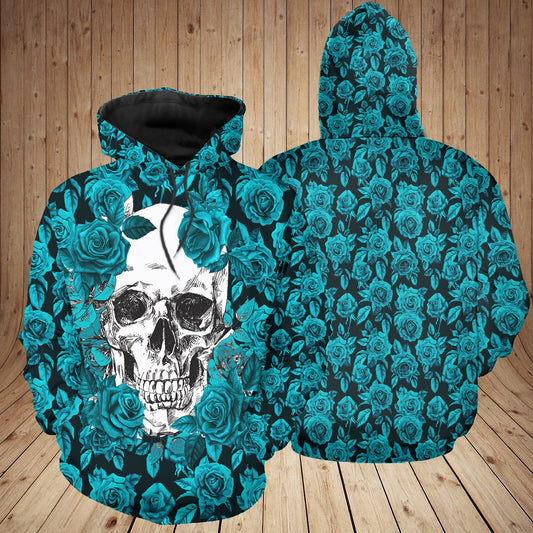 Unisex Hoodie All Over Print Skull Gifts Green Rose Skulls Unisex Hoodie