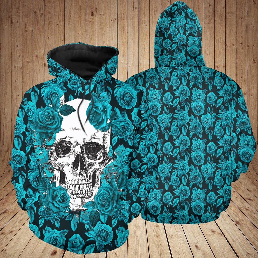 Unisex Hoodie All Over Print Skull Gifts Skull In Green Rose Garden Chain Unisex Hoodie