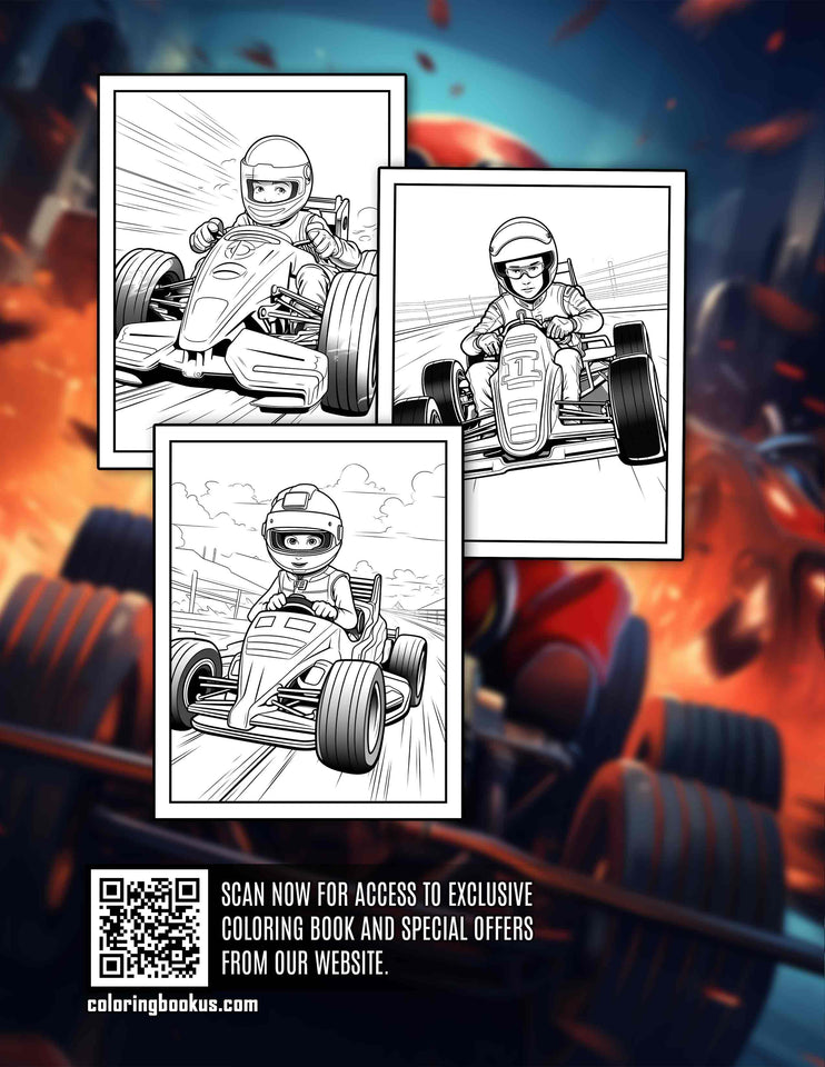 Racing Boys 30 Pages Printable Coloring Book