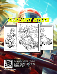 Racing Boys 30 Pages Printable Coloring Book