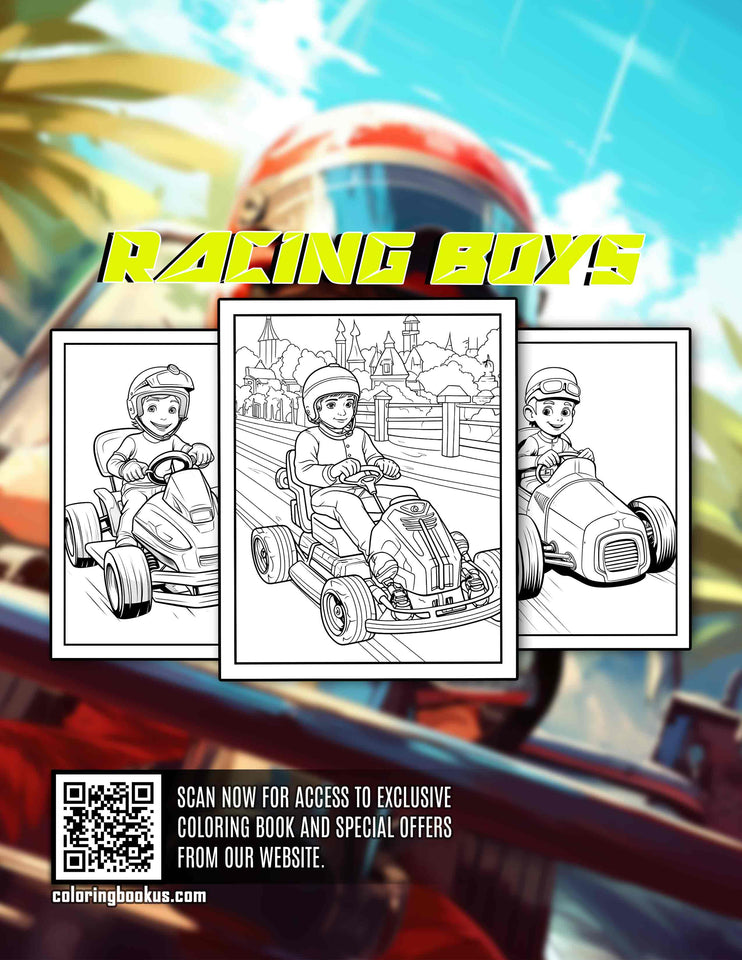 Racing Boys 30 Pages Printable Coloring Book