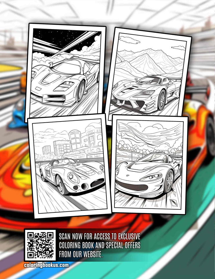 Racing Car 30 Pages Printable Coloring Book