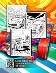 Racing Car 30 Pages Printable Coloring Book