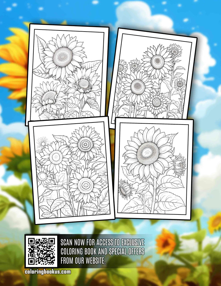 Radiant Sunflower 30 Pages Printable Coloring Book