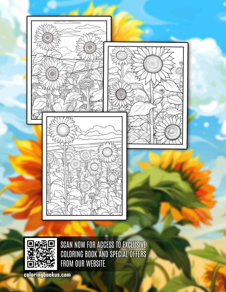 Radiant Sunflower 30 Pages Printable Coloring Book