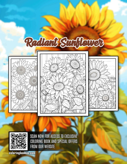 Radiant Sunflower 30 Pages Printable Coloring Book