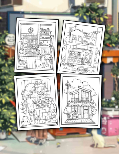 Relaxing Ghibli Store 30 Pages Printable Coloring Book